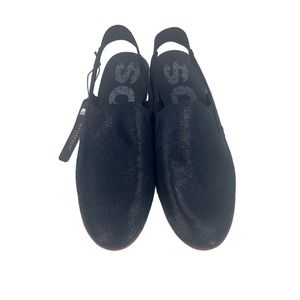 New Sorel Ella Slingback Slides Black Nubuck Glitter 8